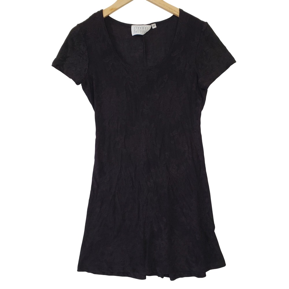 Marian & Maral Mini Dress Womens Medium Black‎ Floral Damask 90s Vintage Boho